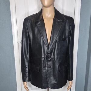 Men's Black Leather Blazer